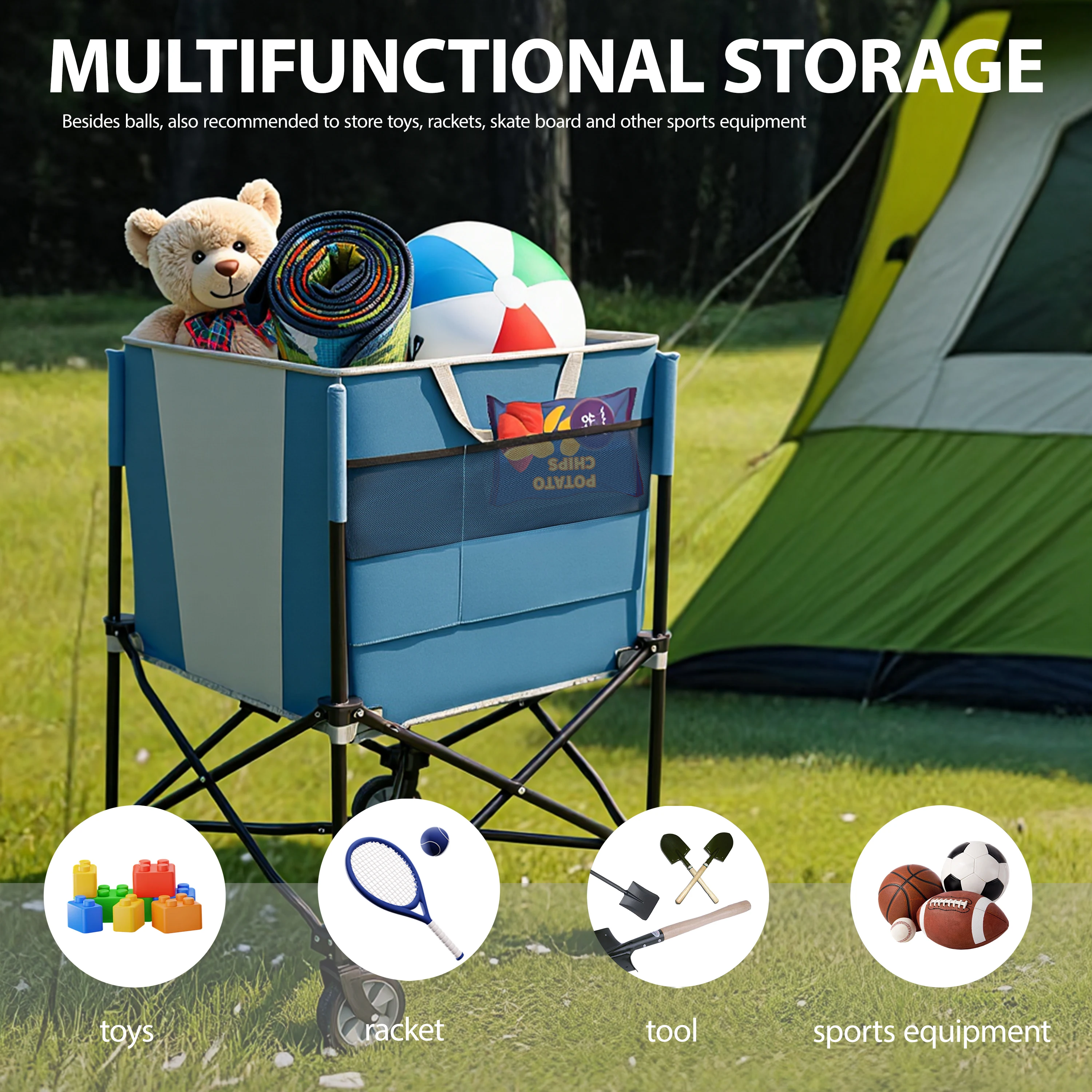 Rolling Rolling Ball Storage Cart With Wheels, Collapsible Garage Sports Equipment Organizer For Volleyball Basketball Tennis Toy Storage Multi-Sport Family Gym, Blue Gray - Aliexpress Deal