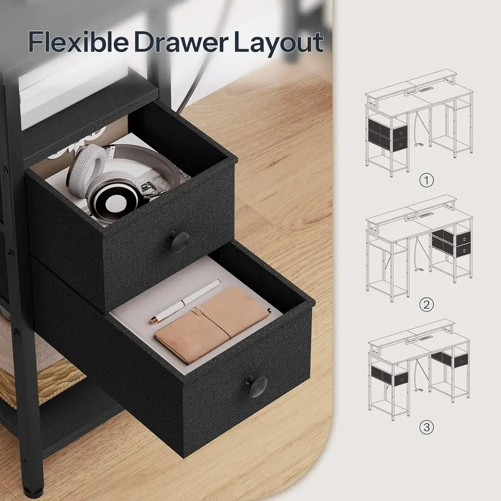 LED-lit 47 Gaming Desk with Power Outlets, Monitor Stand, Drawers & Storage for Home Office, Study, and Work, Black