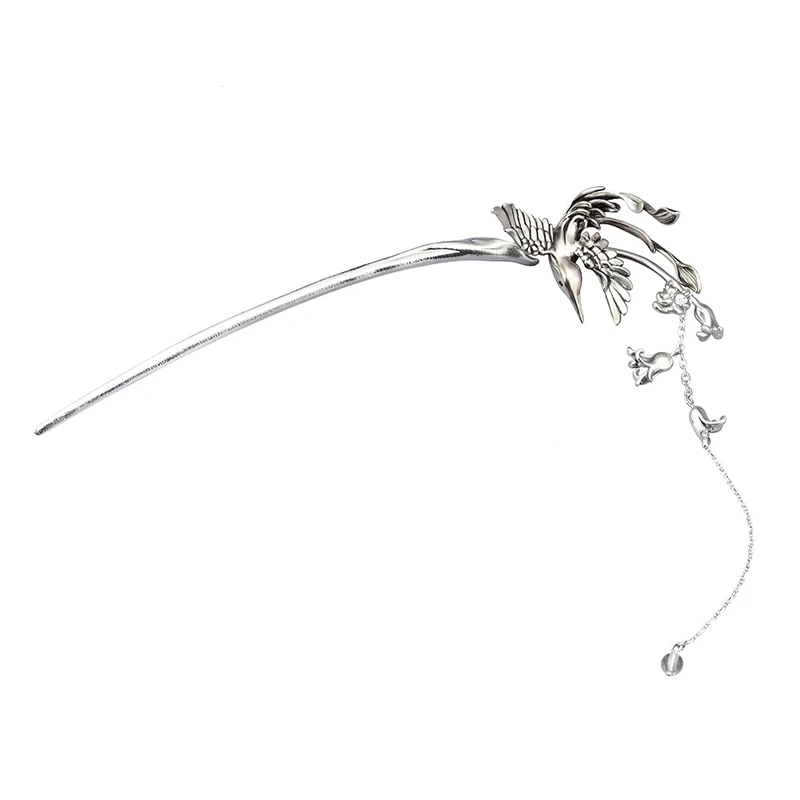 Independent new design silver magpie hairpin ancient style original art tassel wind chimeaccesories for women jewelry