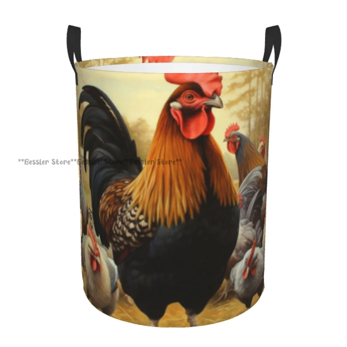 

Dirty Laundry Basket Flock Of Roosters And Hens In A Farm Folding Clothing Storage Bucket
