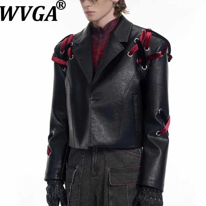 

WVGA Spring Autumn New Man Tide Short Leather Jackets Trendy Padded Shoulder Niche Chic Casual Turn-Down Collar Coats Ins W13103
