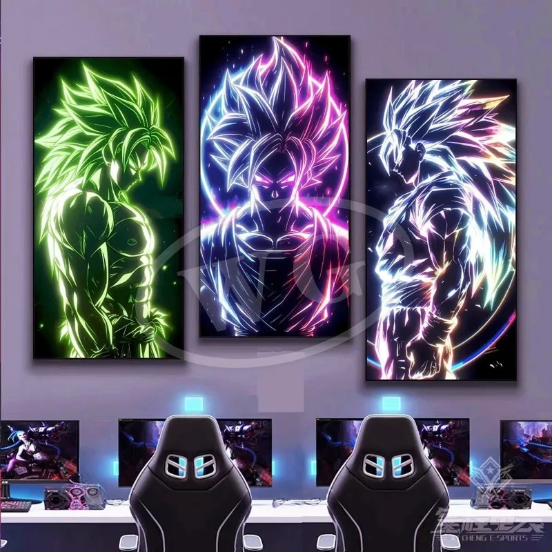 Anime Dragon Ball Hanging Painting Sun Wukong Super Saiyan Cyberpunk Animation Decorative Painting E-Sports Room Bedroom Mural