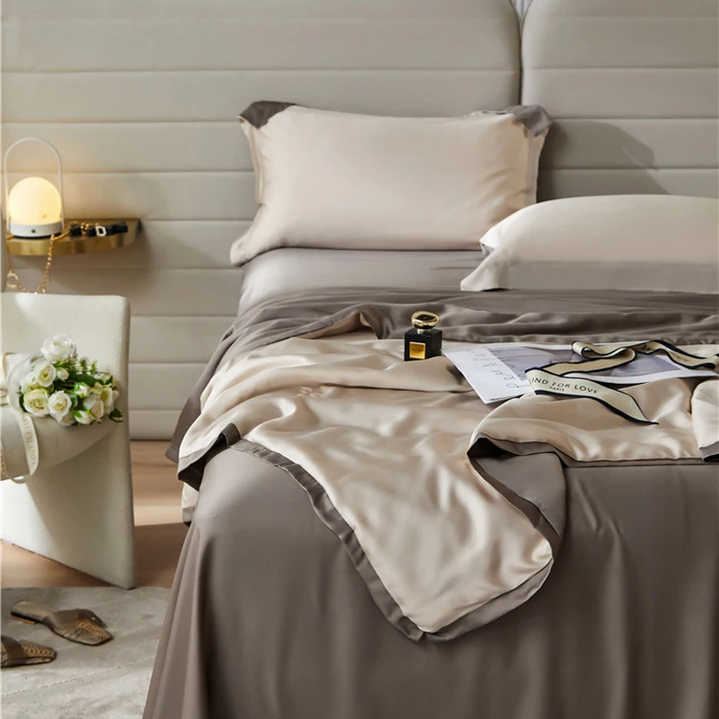 2024 Newest Four-piece Bedding Simple Cotton Double Household Bed Sheet Quilt Cover Embroidered Comfortable Bedding Khaki Gray