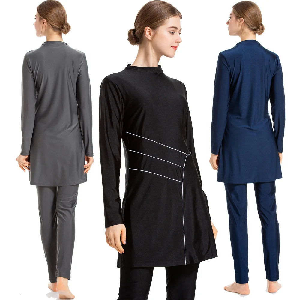 Burkini Moslim Badmode 2023 Xxxxl Damesstrandset Met Capuchon Pure Kleur Conservatief Trainingspak Voor Etnische Moslimvrouwen