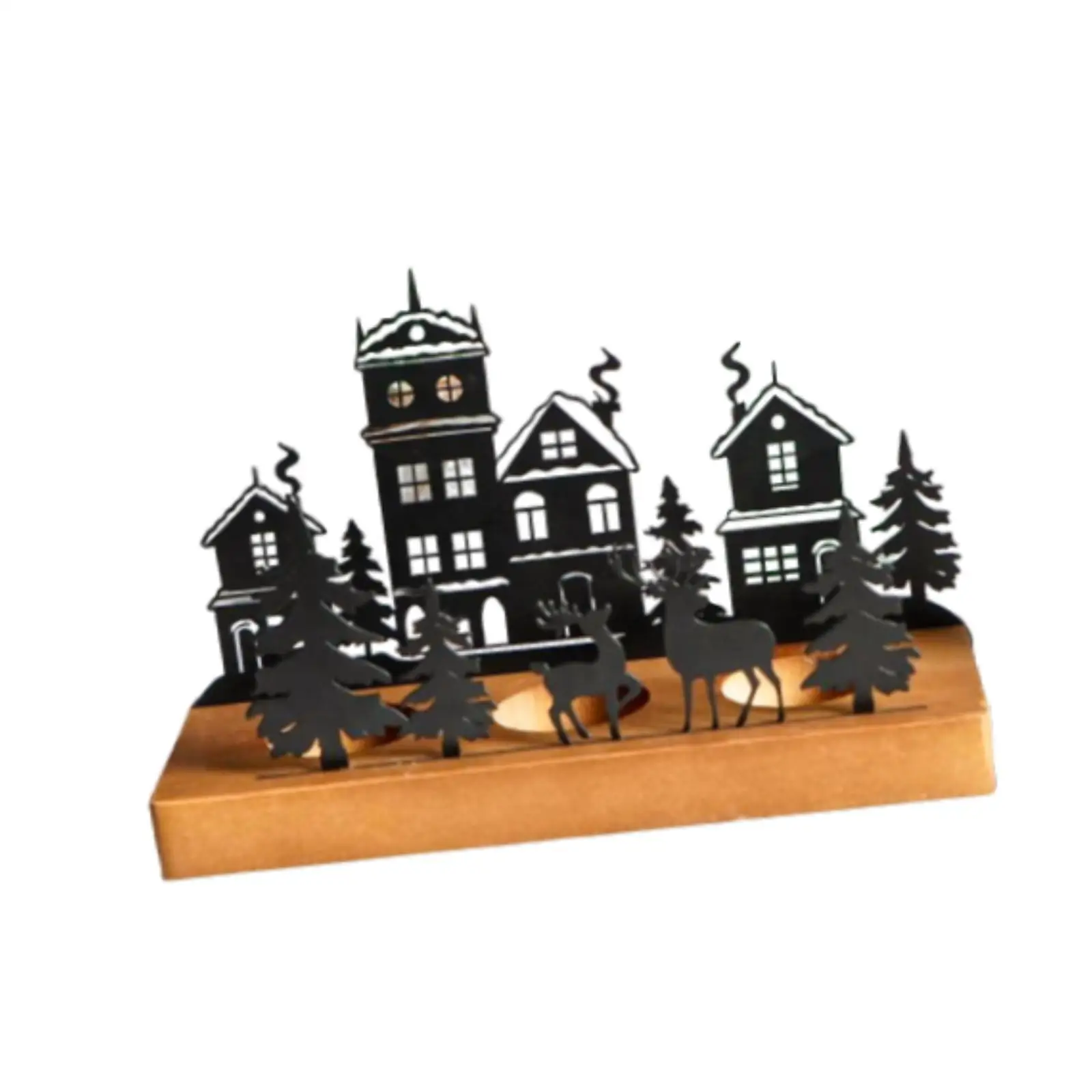 Christmas Tree Candle Holder Wooden Iron Candlestick Elegant Centerpiece Table Decor for Holiday Home