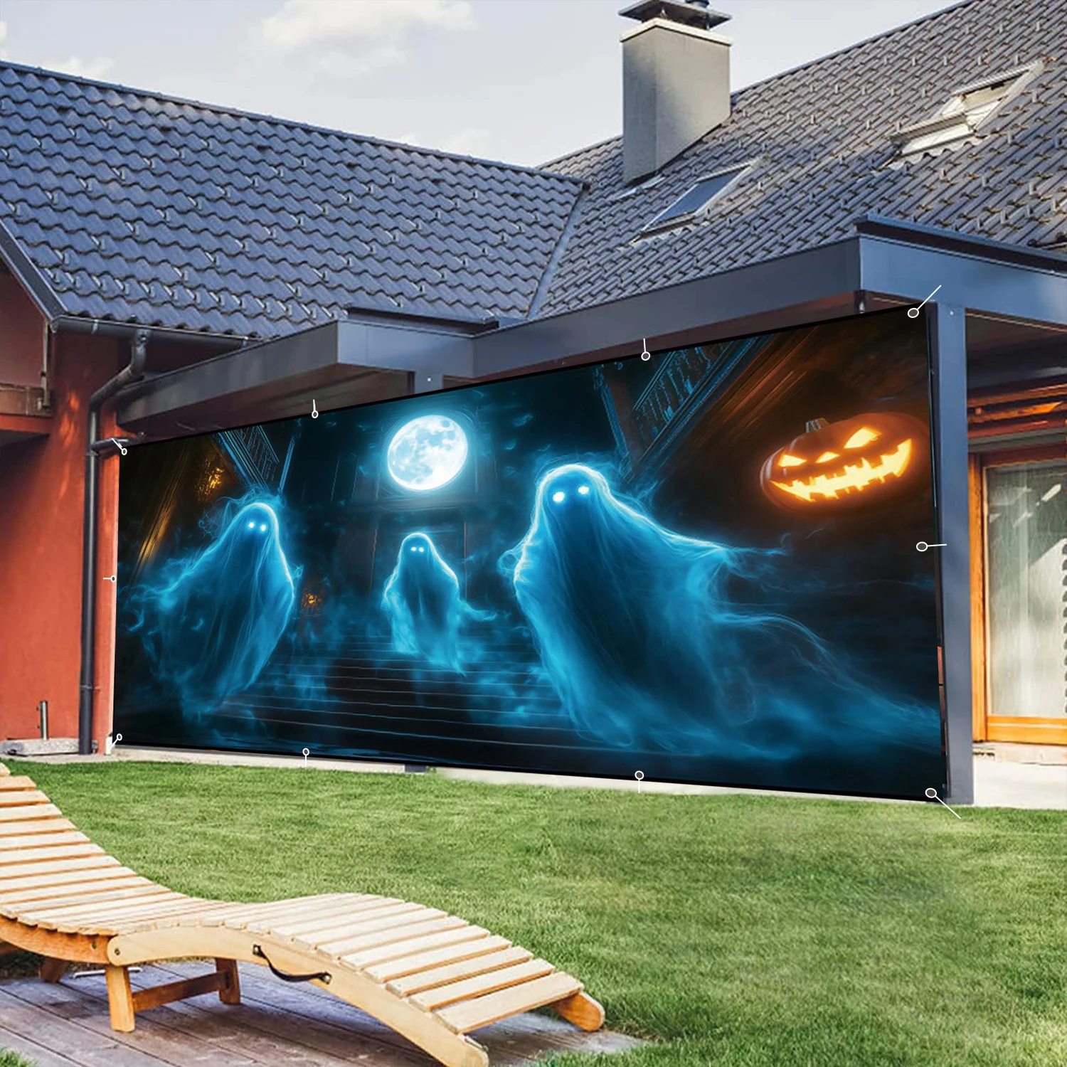 

Halloween Garage Door Banner Ghost Evil Pumpkin Backdrop Scary Halloween Indoor Outdoor Party Large Hanging Photo Background