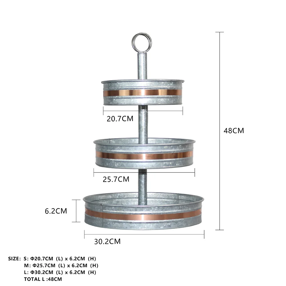 

Suitable for custom metal cake rack, three-layer cake plate with copper edge, galvanized iron with handle pastry fruit rack cake