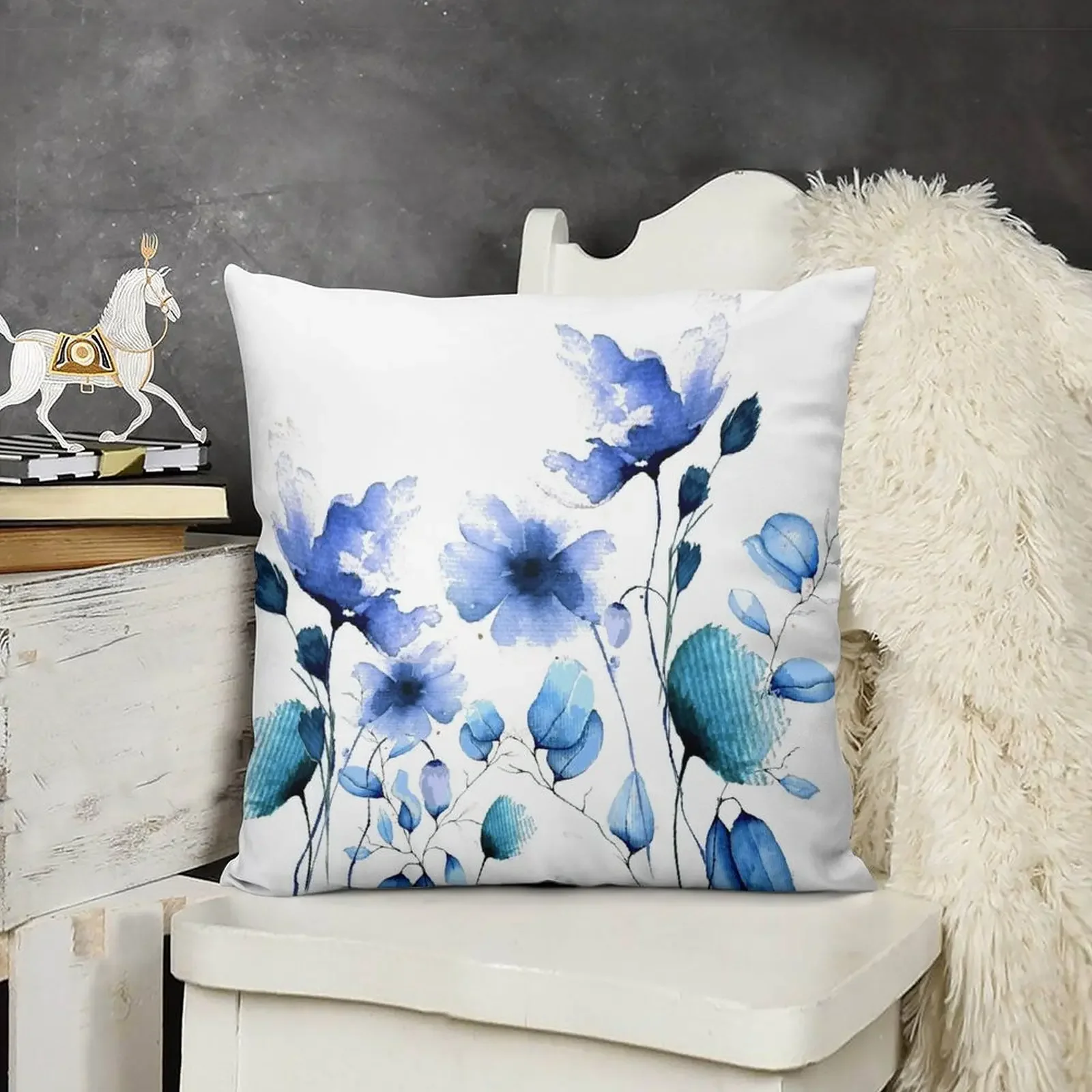 

Blue flowers Throw Pillow christmas cushions covers Decorative pillow case Embroidered Cushion Cover Ornamental Pillow