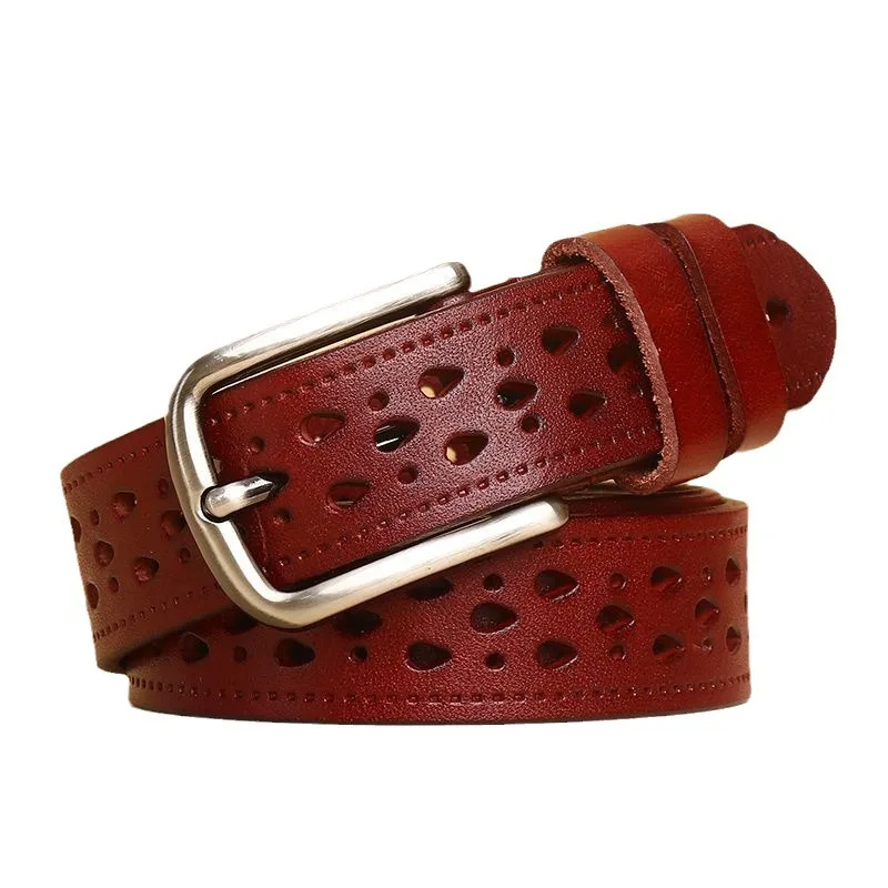 Cintura per pantaloni decorativa di fascia alta ritagliata senza perforazione Cintura versatile in pelle di vacchetta con strato superiore