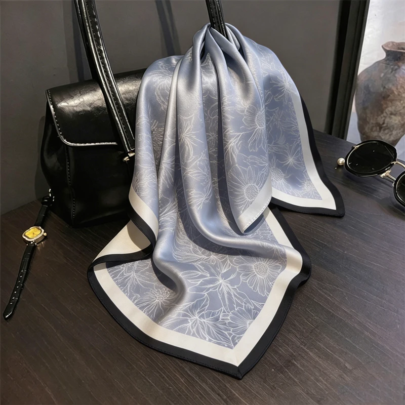 

100% Silk Square Scarf Sketch Flower Bandana Hijab Fashion Bag Accessory Neck Head Scarf Lovely Gift for Girlfriend Lady Daily