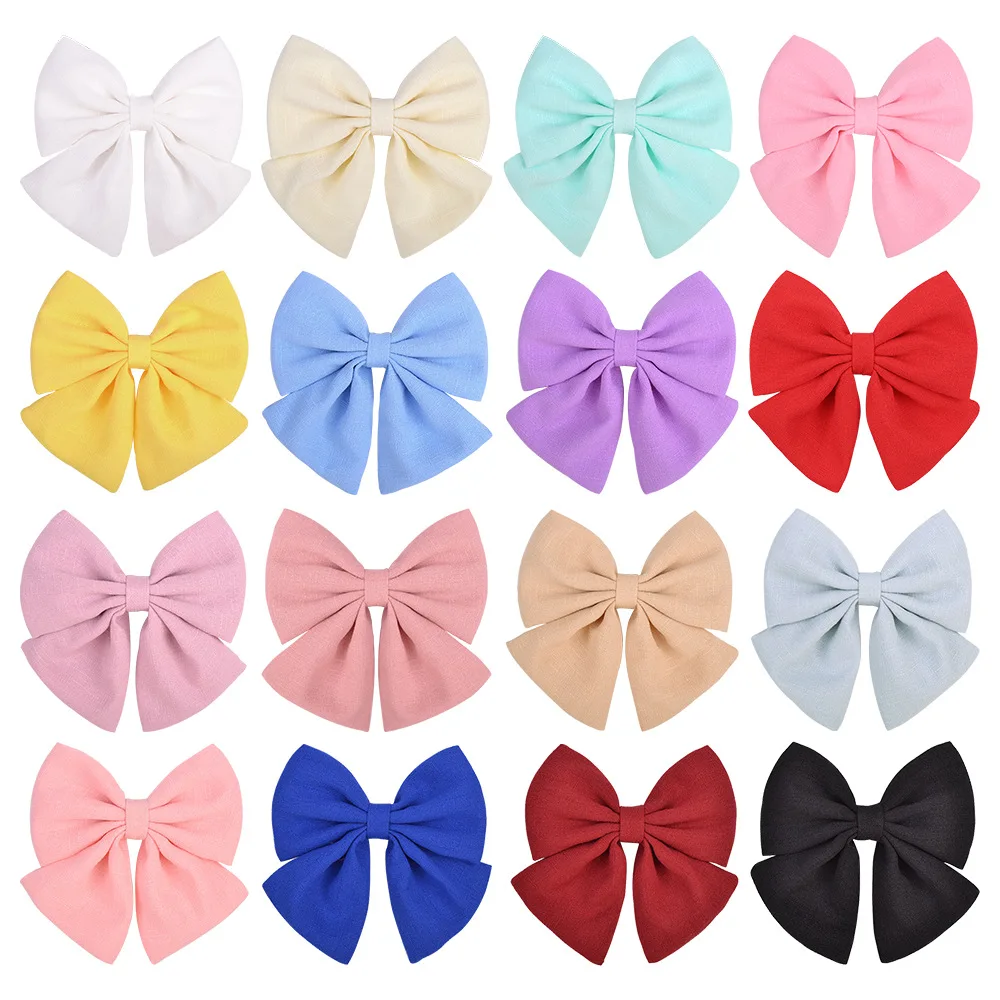 2PCS Solid Color Cotton Clip Hair Bows For Girls Hairband Handmade Hairpin Barrettes Headwear Kids Hair Accessories For Children