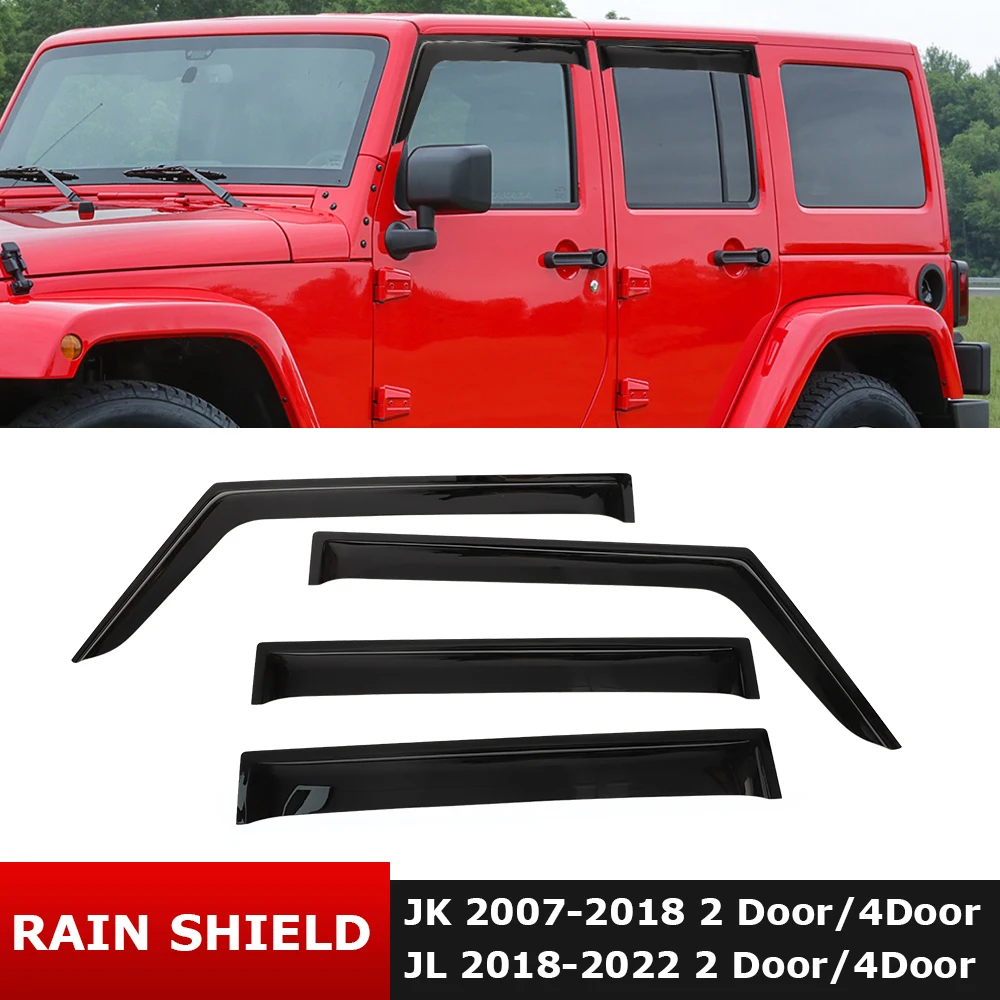 Car Side Window Wind Deflectors Vent Visors Exterior Sun Wind Rain Shield For Jeep Wrangler JL 2018-2022 JK 2007-2018 2/4 Door