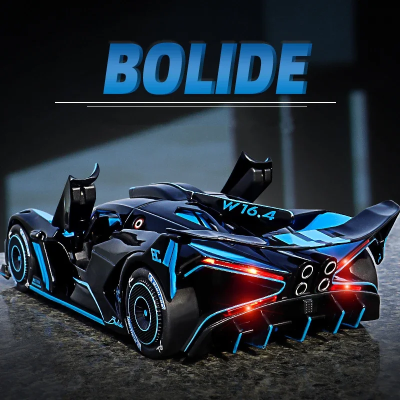 

Масштабная модель спортивного автомобиля Bugatti Bolide 1:24 из сплава, литая под давлением, с имитацией звука и света, концептуальная металлическая модель, подарок для детей