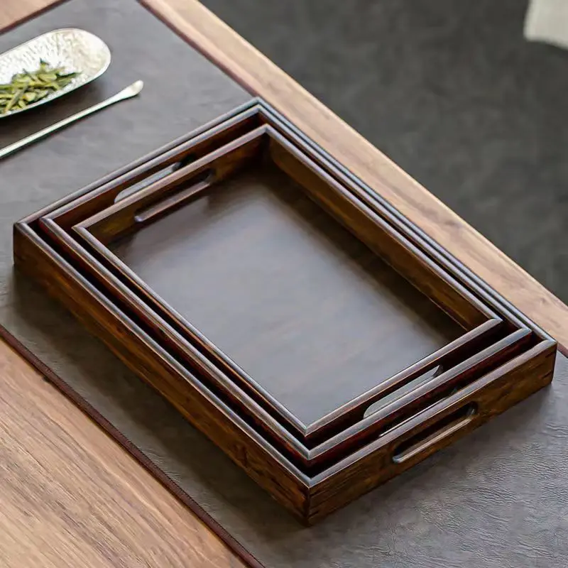 

Japanese Tea Tray Rectangular Tea Tray Retro Minimalist Walnut Color Tray Household Coffee Cup Exquisite Trays Home Decortion