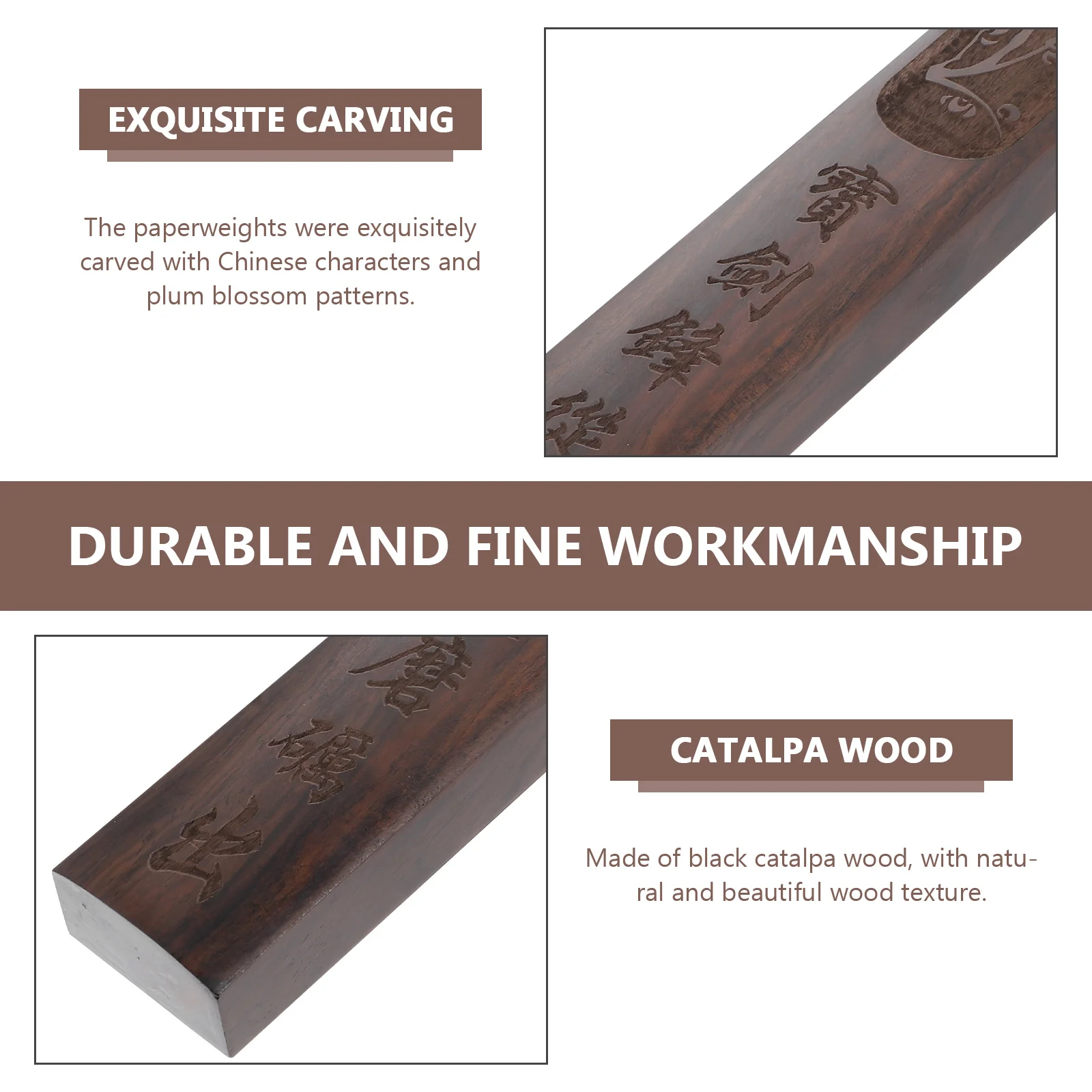 

1 Pair Solid Wood Calligraphy Paperweight Long Heavy Flat Desktop Holder For Chinese Sumi Drawing Writing Painting Tool Wooden