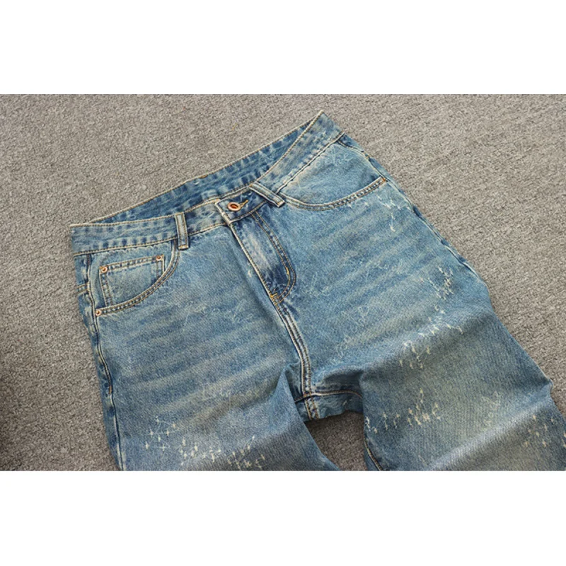 

Scratched design retro trendy jeans men's spring and autumn straight leg loose casual wide leg Korean version long pants