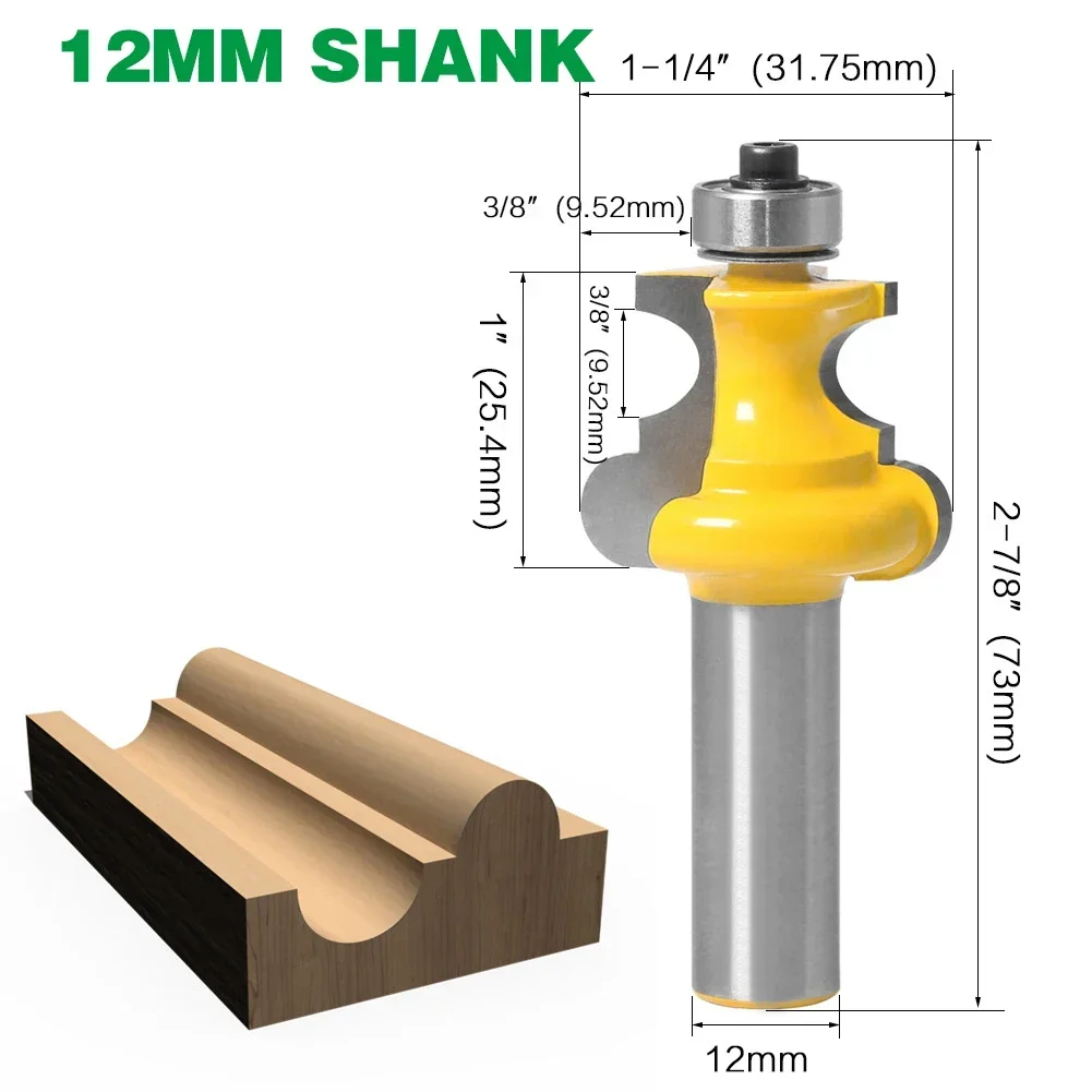 1PC 1/2" 12.7MM 12MM Shank Milling Cutter Wood Carving Bead Molding Router Bit Flute & Beading Line Woodworking Tenon Cutter