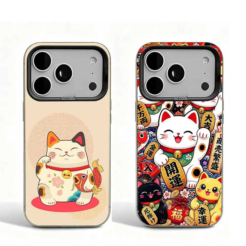 

Maneki Neko Luck Cat Black Matte Case For iPhone 16 15 17 14 11 12 13 Pro Max So Cool Lens Bumper Printed Cover