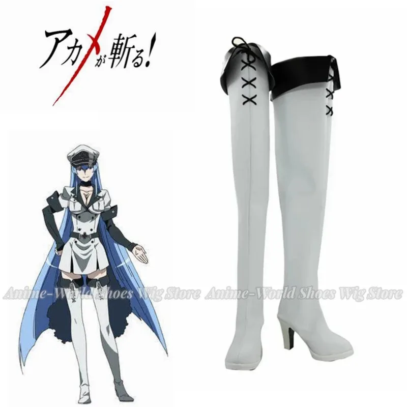 

Akame Ga Kill! Белые ботинки для косплея General Esdese Esdeath, женская обувь на высоком каблуке, аксессуары для вечеринки на Хэллоуин на заказ