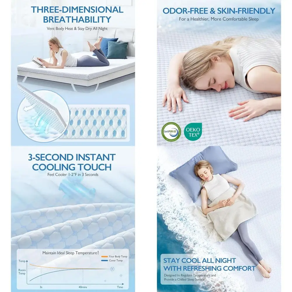 

2 Inch Twin XL Memory Foam Mattress Topper for Pressure Relief, Cooling Bed Pad with Soft Cover and Adjustable Straps, CertiPUR-