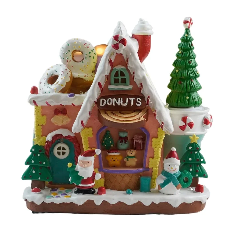 Christmas Gingerbread Music House Rotating Ornament Handicraft Xmas Tree Decoration Gift Box