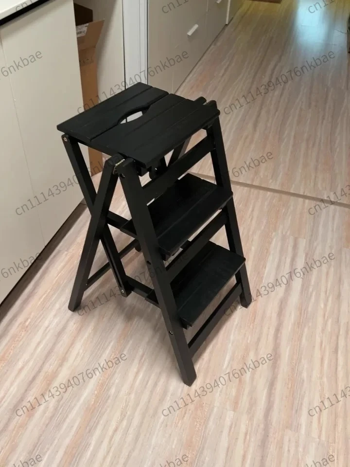 Multifunctional Bamboo 2 Step Folding Ladder Chair Space Saving Plant Hat Rack