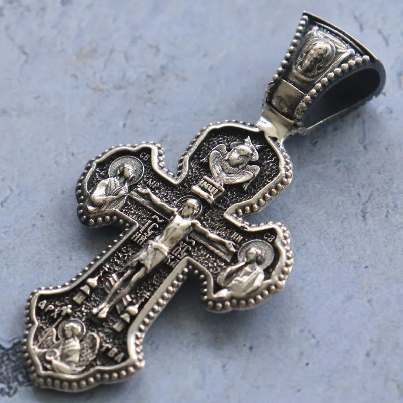 13g Grande Croce Ortodossa Arcangeli Santi Preghiera Cattolica Personalizzato 925 STERLING SOLIDO Argento Alta Alla Moda