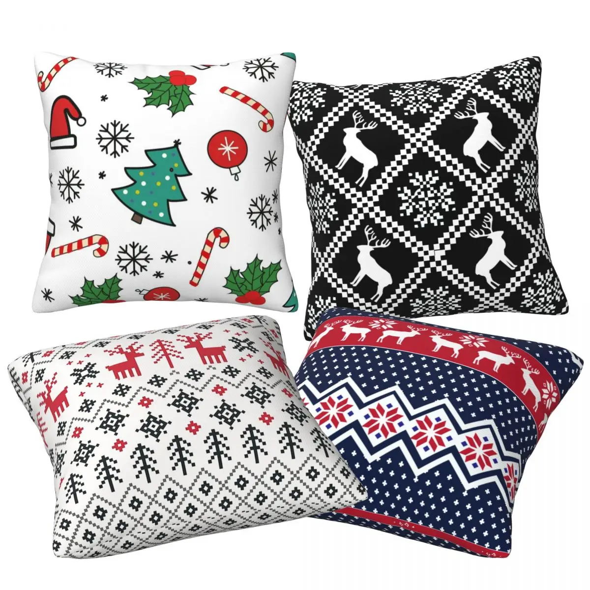 Christmas Deer Christmas Tree Combination Elements Throw Pillows Dachshunds Sweater Pattern polyester Digital printing