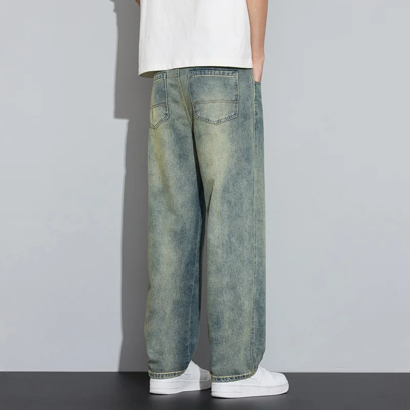 

Классические ностальгические мужские джинсы в стиле ретро, корейские модные уличные прямые свободные джинсы, весенне-осенние повседневные брюки, мужская одежда