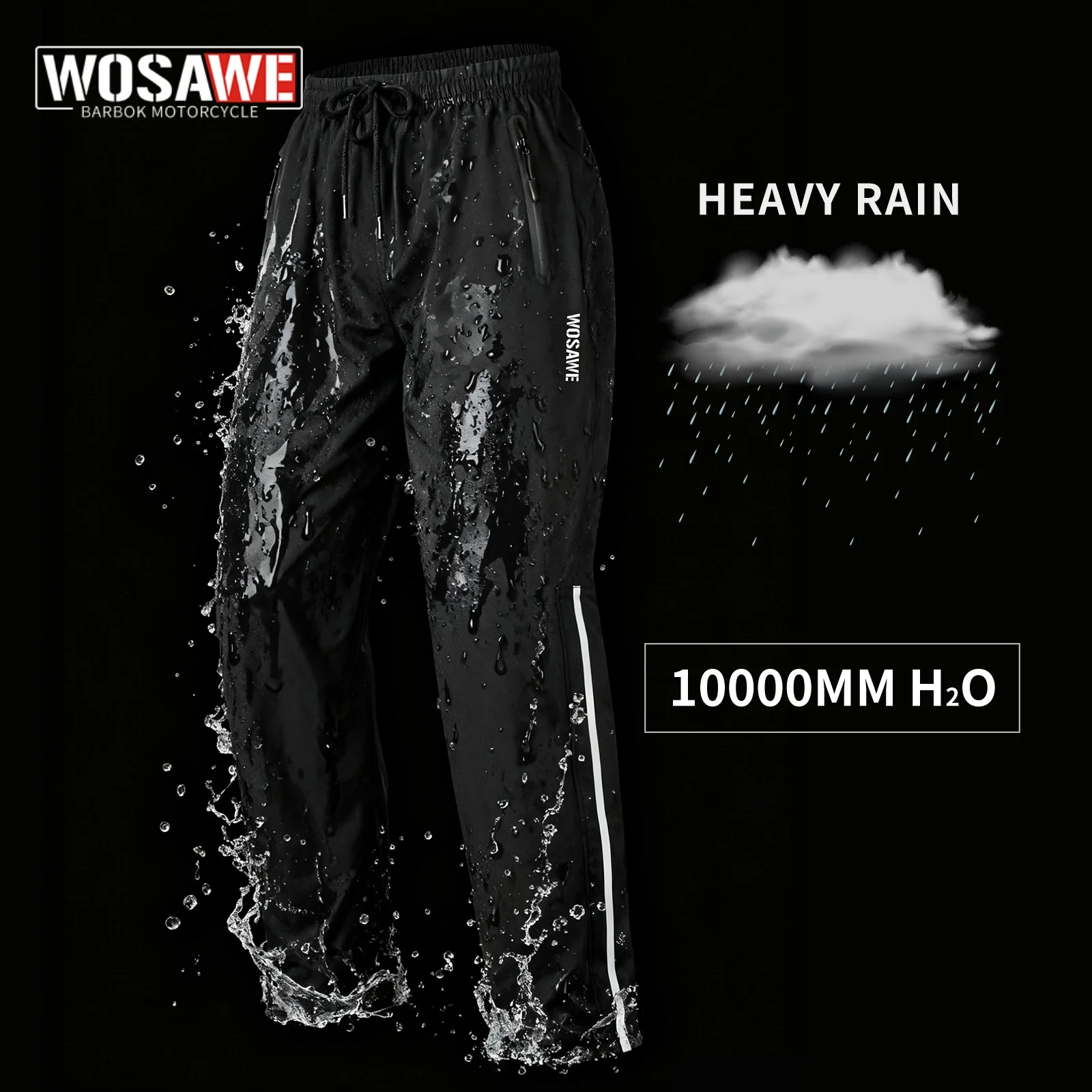 

WOSAWE Motorcycle Motorbike Rainproof Single Pants Waterproof Unisex Riding Fishing Adult Outdoor Breathable Wear Rain Pants