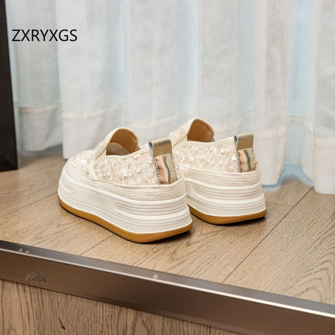 ZXRYXGS-zapatillas de deporte con lentejuelas para mujer, zapatos de plataforma con aumento, cómodos, suela suave, antideslizantes, tendencia, Primavera, 2024