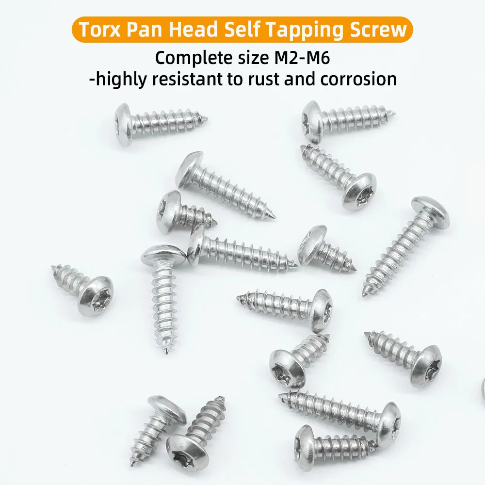 20-50pcs Torx Pan Head Self Tapping Screw Six Lobe Stainless Steel M2 2.3 M2.6 M3 Torx Wood Screw Anti-theft Screw License Plate