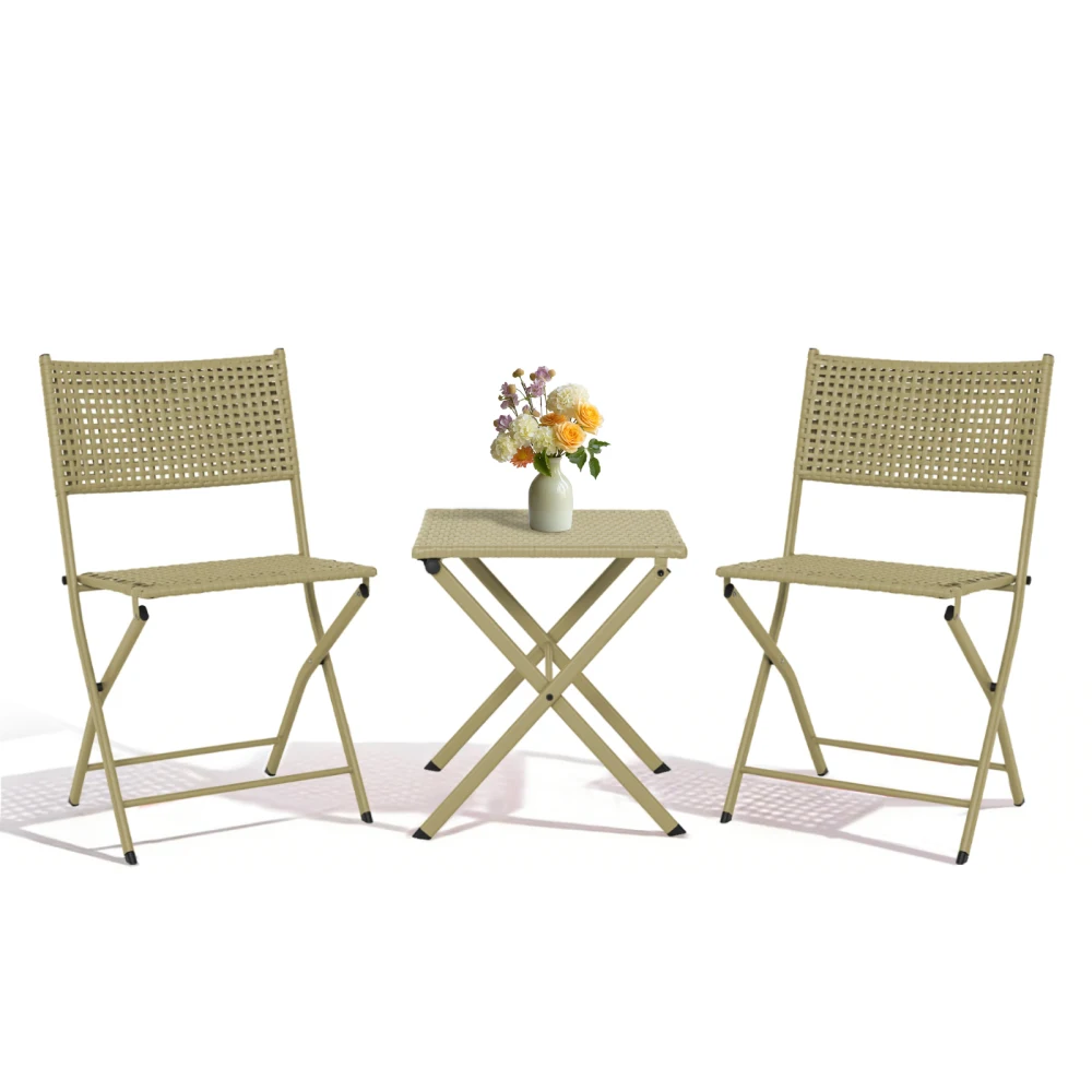 3-Piece Folding Bistro Set Premium Steel Outdoor Furniture Portable Rust-Resistant for Balcony Garden