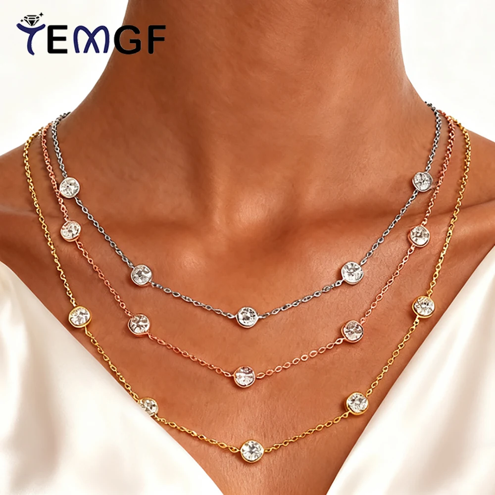 

Ожерелье TEMGF с муассанитом 5 мм, сертификация GRA, цепочка из стерлингового серебра S925 для женщин, элегантные модные ювелирные украшения на день рождения