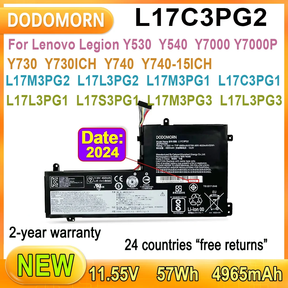 New L17C3PG2 Laptop Battery For Lenovo Legion Y530-15ICH,Y540,Y730 Y730-15ICH,Y740,Y7000 2018 2019, Y700P 2019 Series 52.5Wh