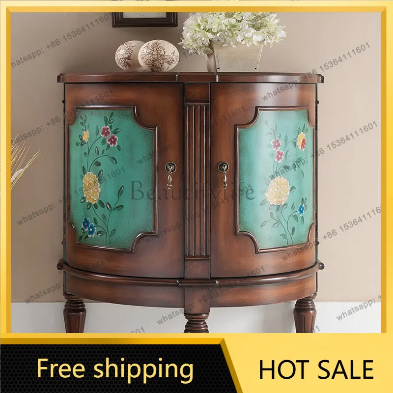 XX. American retro painted European style living room bedroom against the wall semi-circular small cabinet