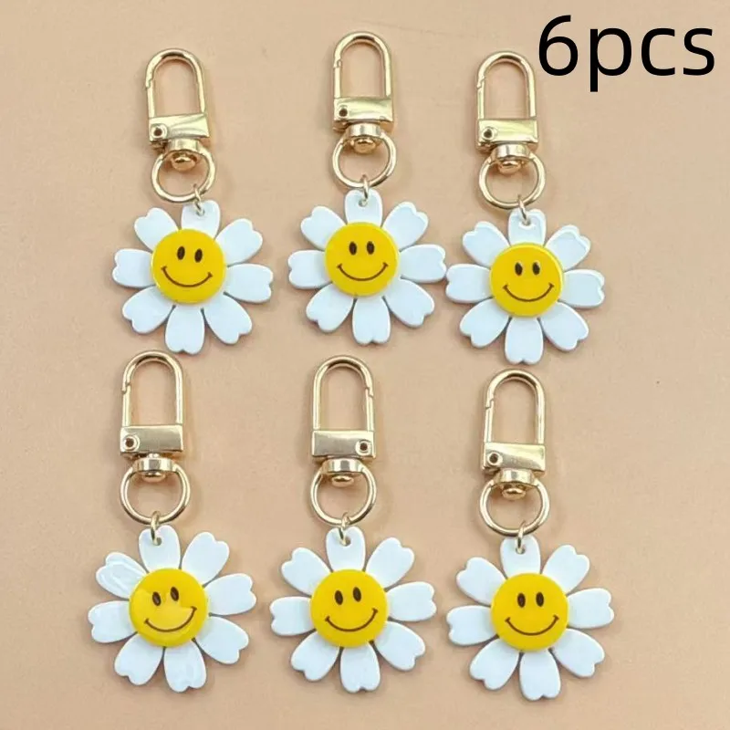 6 Stück schöne Acryl-Schlüsselanhänger mit Blumen und Pflanzen, Schlüsselanhänger für Frauen und Mädchen, Freundschaftsgeschenk, Handtaschendekoration, handgefertigter Schmuck