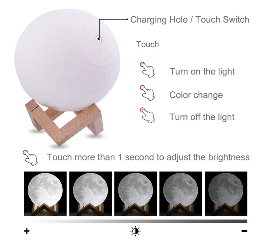Rechargeable LED Night Light 3D Print Moon Lamp Touch Remote 16 Colors Change Bedroom Table Lamp for Children’s Room Decoration
