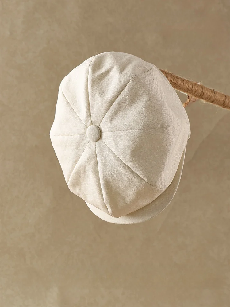 cultum-1930s-men's-vintage-white-cotton-linen-mixed-eight-piece-sewn-newsboy-cap-breathable-casual-summer-hat
