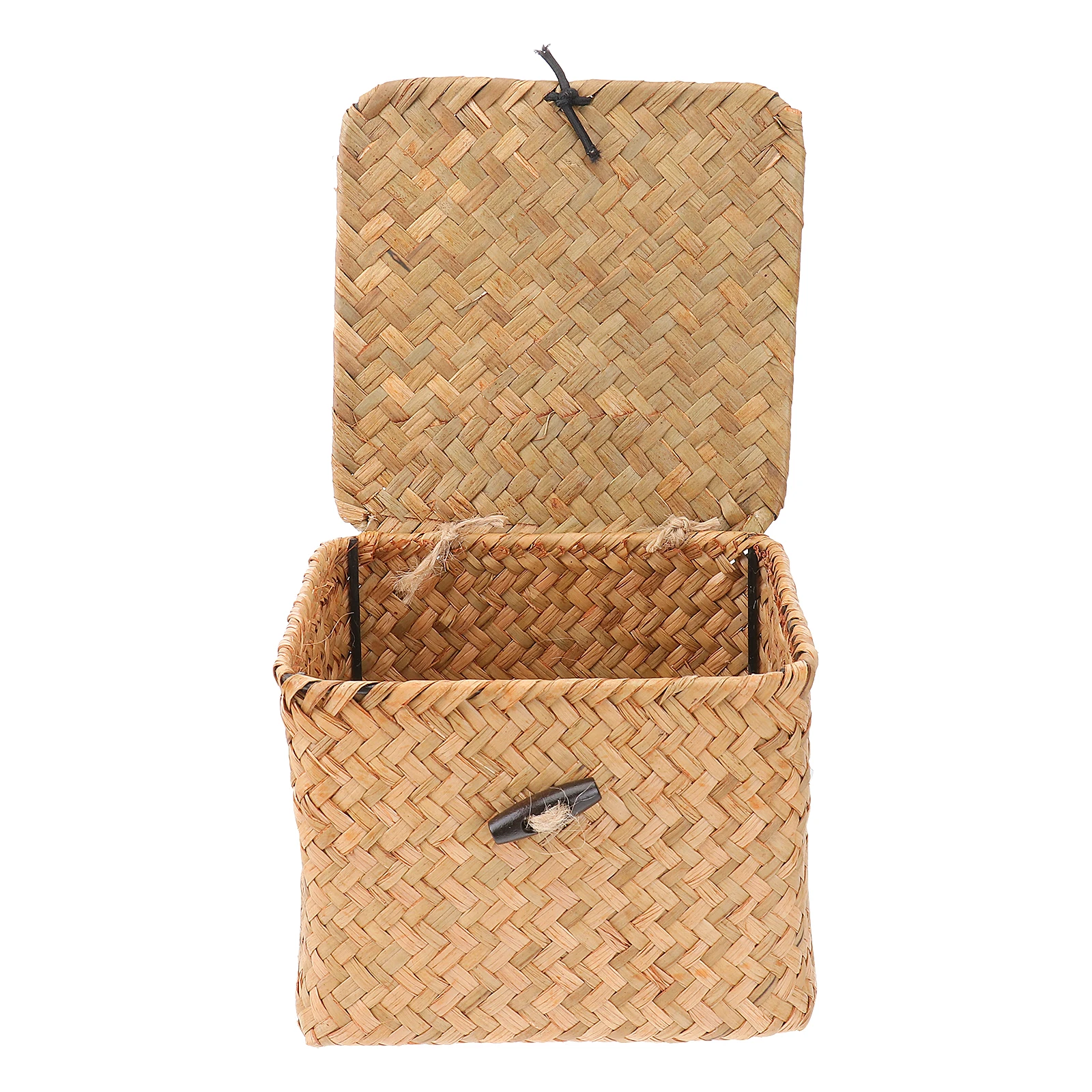 

Straw Storage Box Covered Baskets Square Bin Seaweed Bamboo Tea Holder Lightweight Organizer Rings Necklace Bracelets