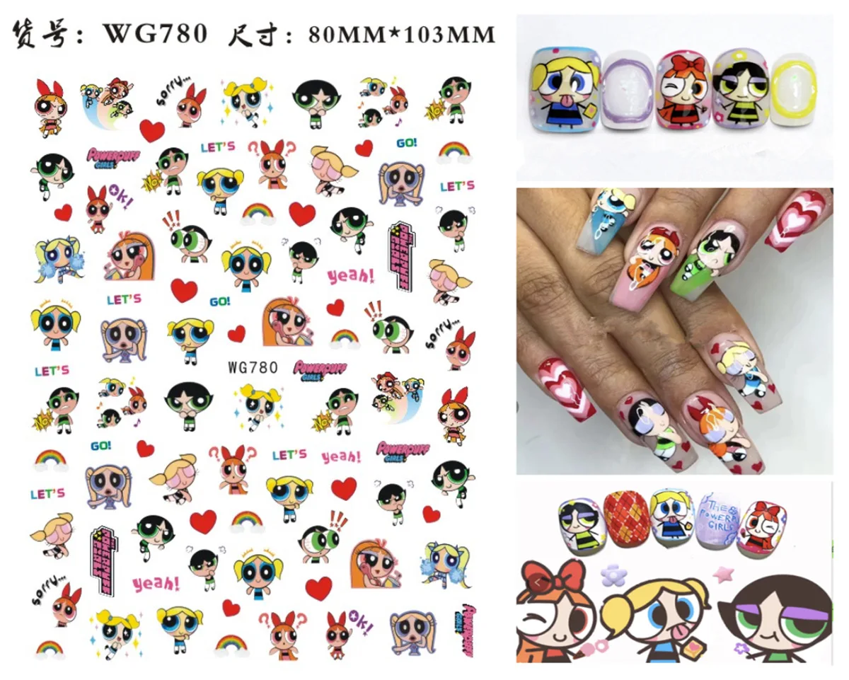 Miniso Cartoon Girl 3D Adhesive Nail Stickers Nail Art Accessories Pikachu Barbie Princess Stickers For Nails Nail Decoration