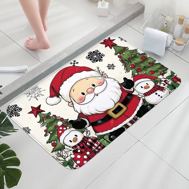 Christmas Decorative Carpet - Santa Claus Gift Design, Anti slip Door Mat, Indoor and Outdoor Corridor, Bathroom, Balcony Carpet