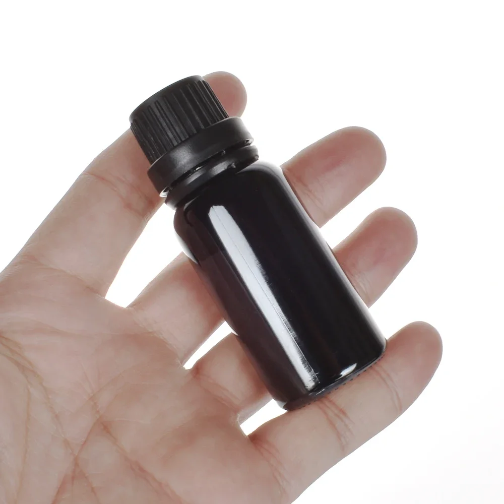 Round Glass Parfum Aromatherapy Bottles Serum Cosmetic Round Black Bottles Essential Oil Glass Dropper Bottle with Tamper Cap