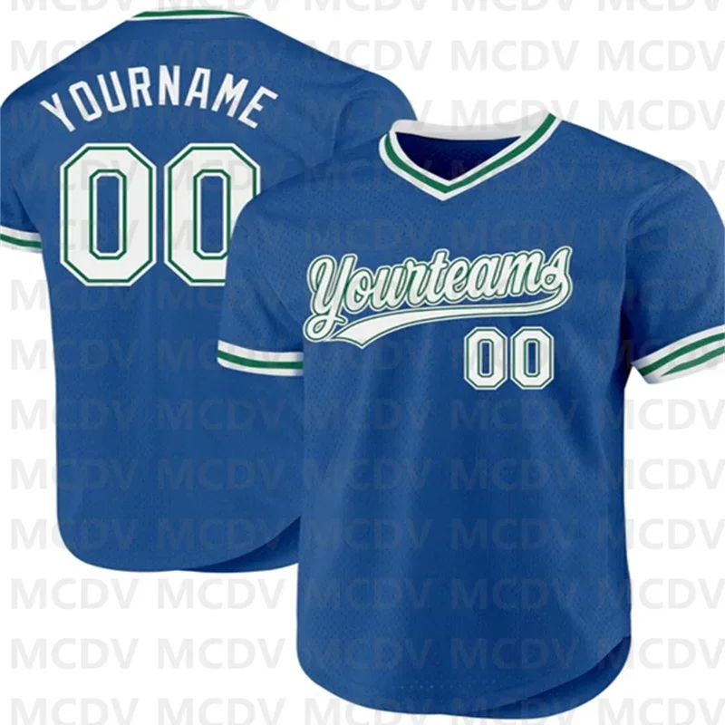 

Custom Blue White-Kelly Green Authentic Throwback Baseball Jersey Tee Shirts Unisex Top streetwear