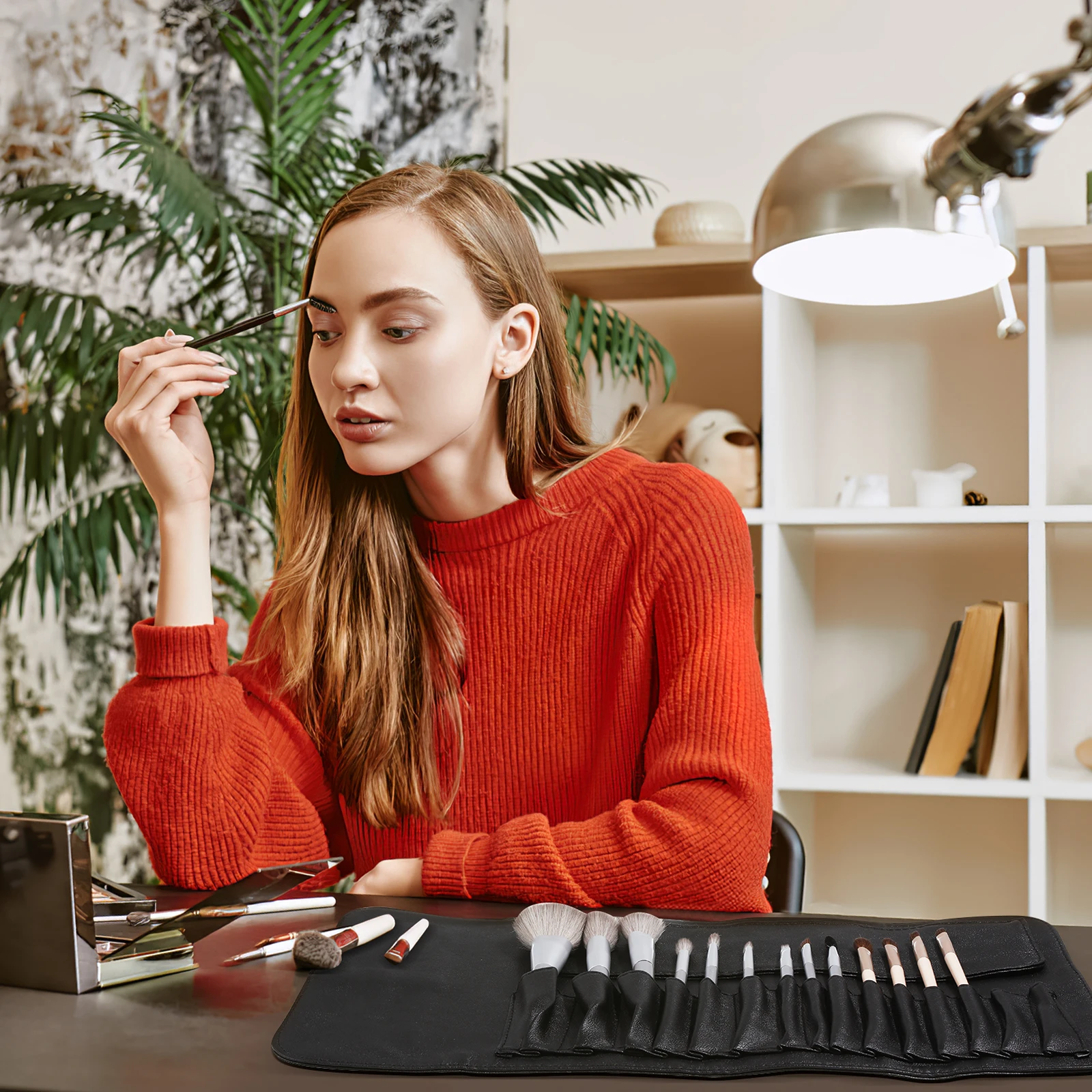 15Pcs Makeup Bag PU Case Large Capacity Lightweight Portable Organizer Foldable Travel Essential for Women