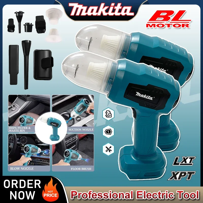 

Беспроводной ручной мини-пылесос Makita с мощным всасыванием и функцией выдува, 7 насадок, для аккумуляторов 20В/18В