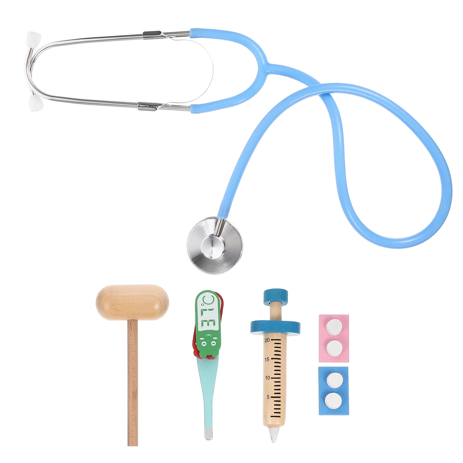 Wooden Doctor Toy Nurse Baby Accessories Kids Stethoscope Plastic Puzzle Toys Office Playset for