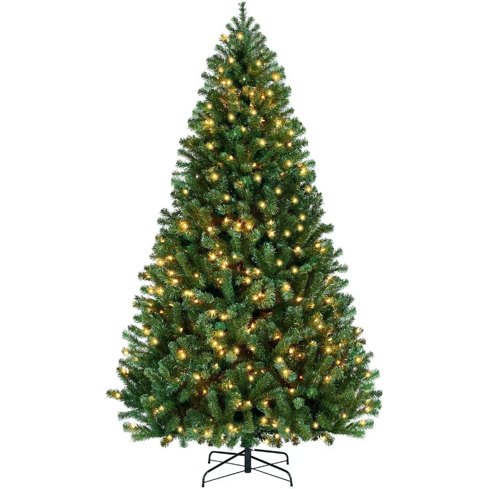 7.5ft Prelit Artificial Hinged Christmas Pine Tree Prelighted Xmas Tree for Home Party Holiday Decoration with 550 Warm