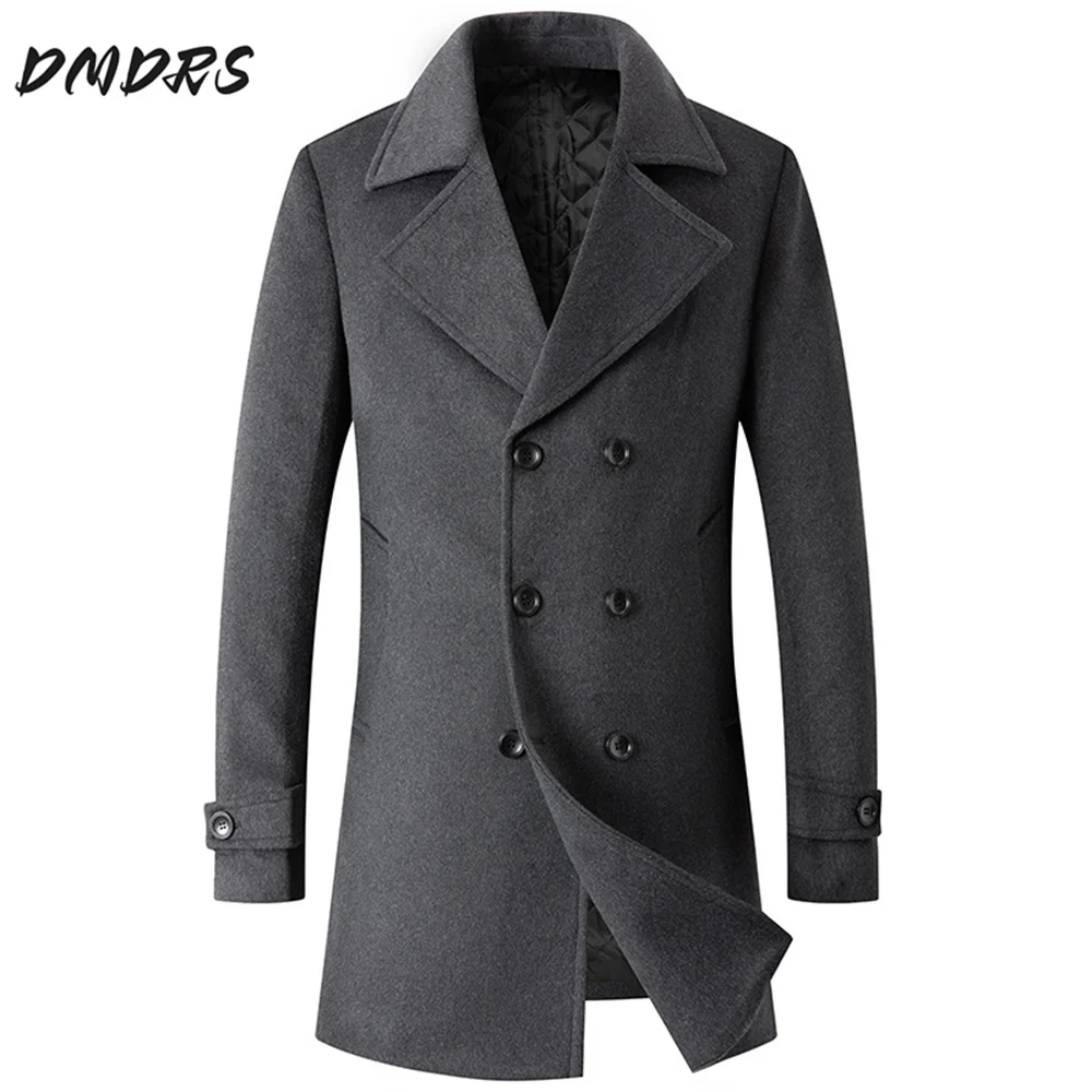 

High Quality Autumn And Winter Men's Woolen Coat, Stylish Double-Breasted Men's Thickened Coat, Formal Lapel Mid-Length Woolen