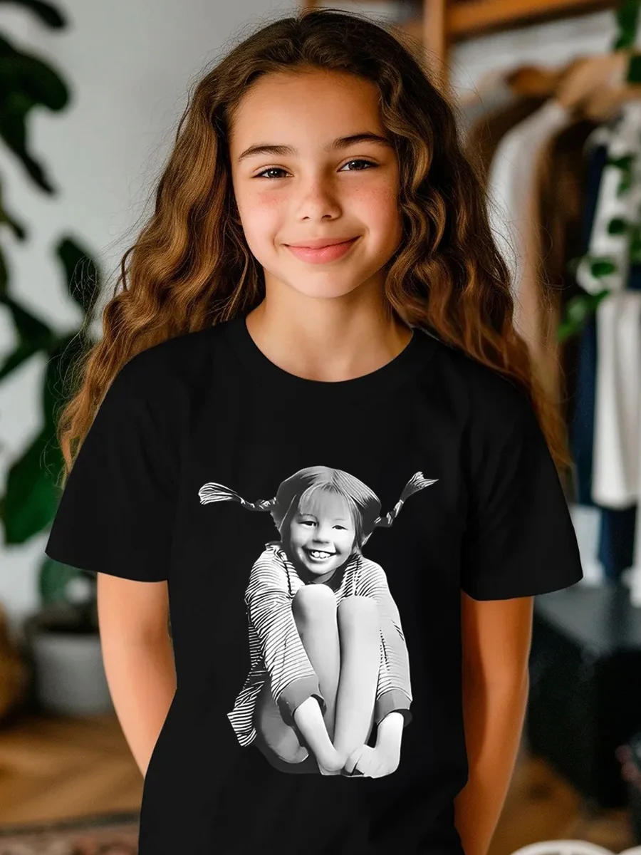 Camiseta Retro de Verano con Estampado de Pippi Longstocking, Estilo Y2K, para Niños y Niñas, Camiseta Juvenil, Ropa de Calle Informal, Estilo Punk Vintage de Gran Tamaño